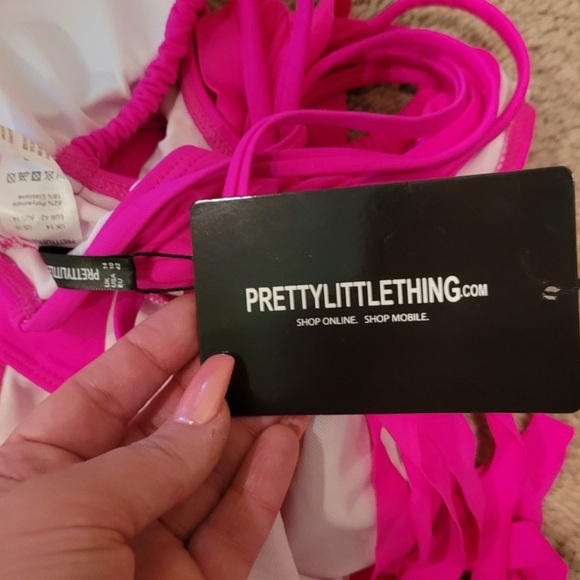 NWT PLT Hot Pink Strappy Tassel Side One Piece Swimsuit Sz 10 - Picture 4 of 6